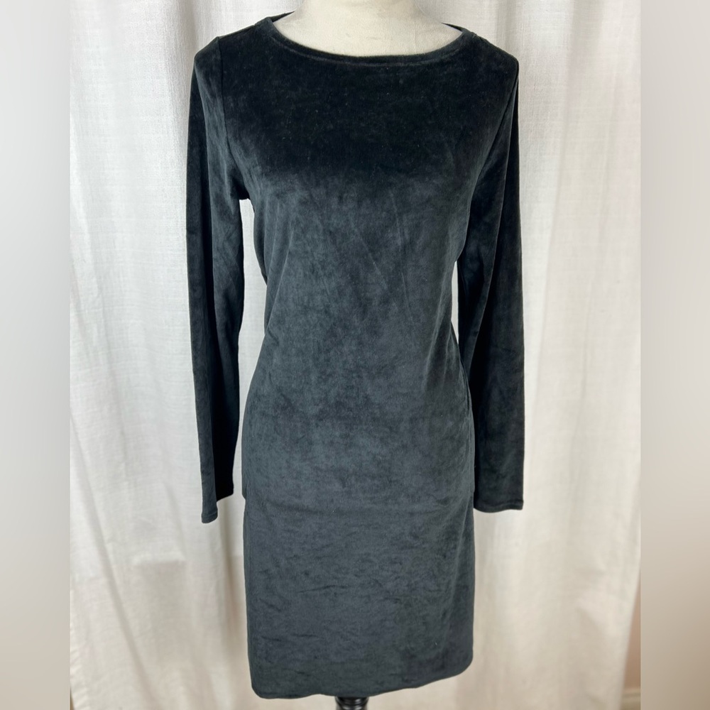 J. Jill Elegant Black Velvet Long Sleeve Midi Dress